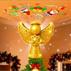 Christmas Tree Topper with Built-in Led Projector Lights Hollowed Pentagram Tree Topper, 3D Glitter Christmas Decorations Light, Xmas Tree Ornament f