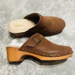 MIA Ailani Mule Clog Y2K Block Heel Platform Brown Faux Leather Women's SZ 10
