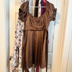 Francesca's Brown Leopard Print Puff Sleeve Dress New with Tags Size L