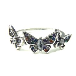 Sterling Silver Color Zirconia Crown Color Stone Butterfly Ring Size 8