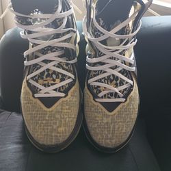 LeBron James 19 Black White And Gold Shoes 
