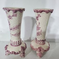 2 Antique Ceramic Candle Stick Pedestals 