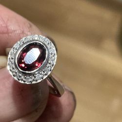 Unique Oval cut (lG)Ruby and Diamond Engagement Ring in 14k white gold 