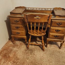 Antique Maple Desk With Fun Cubbies And Antique Chair