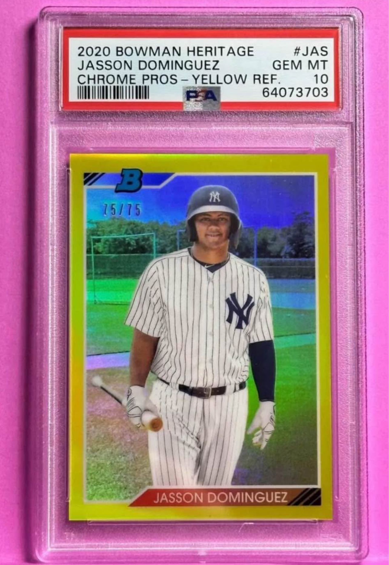 Jasson Dominguez PSA 10 gem mint rookie refractor 75 /75
