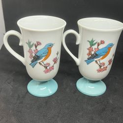 VTG Fred Roberts Irish Pedestal Song Birds Coffee Mugs Cups Bunting Blue Bird :2