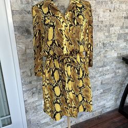 New York And Company Brown Yellow Animal Print Dress. Size M