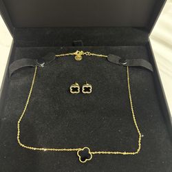 18k Van Cleef Style Necklace And Earrings Set 