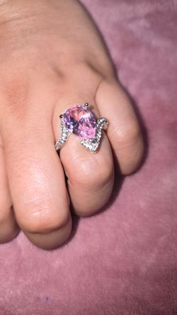 Pear Cut Pink Gemstone Silver Tone Ring