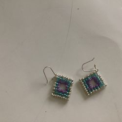 Blue & Silver, Square Dangle Earrings