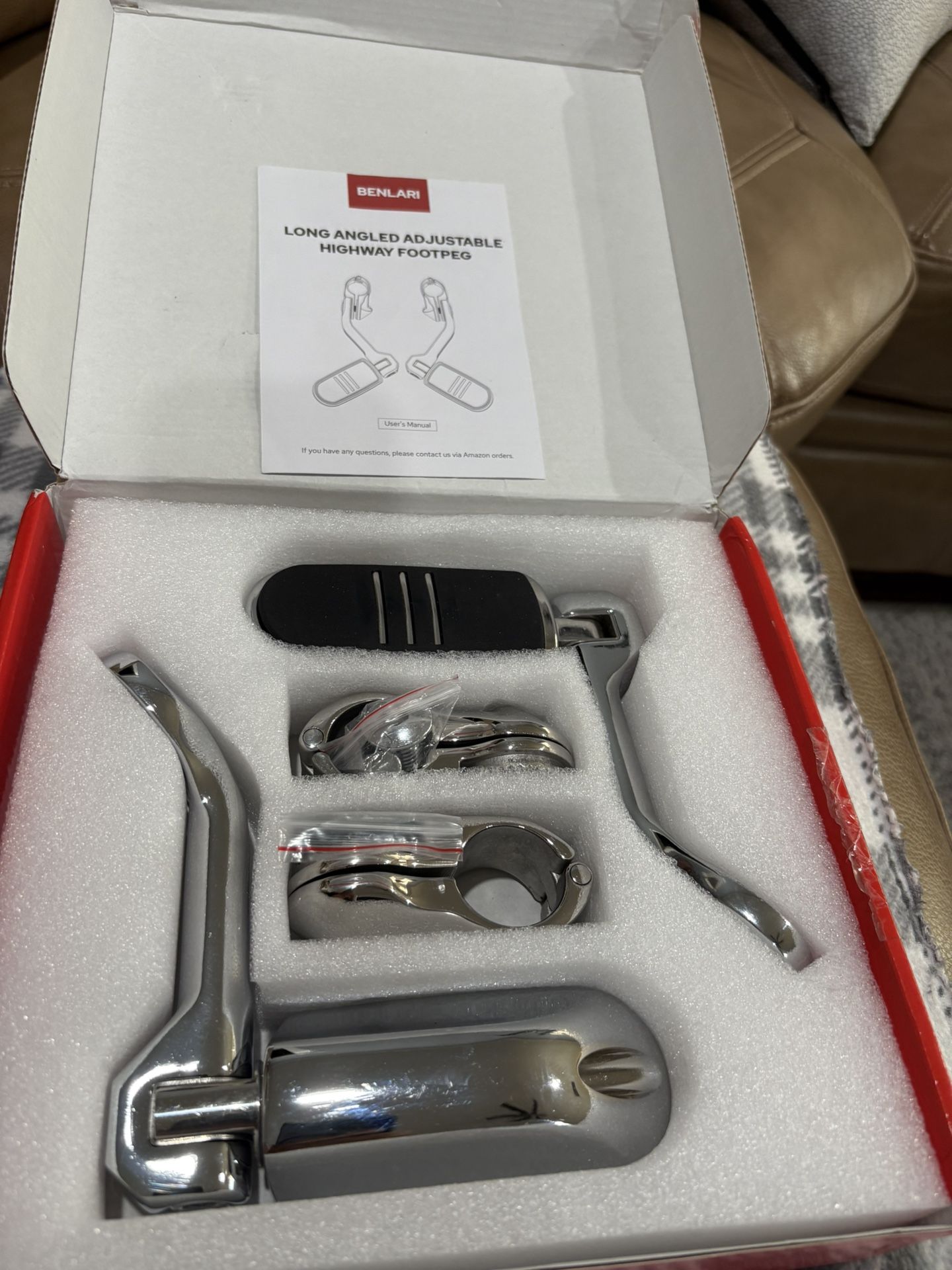 Benlari Highway Pegs, 1.25" Highway Foot Pegs Long Angled Stainless Steel 304