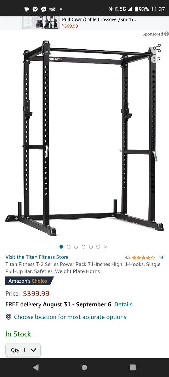 Titan T2 Power Rack With CAP Olympic Barbell 