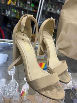 Beige chunky heels