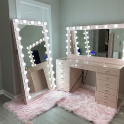 Vanity Makeup Pink with Bluetooth/ full body mirror is separate Price includes delivery and assembly