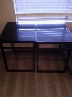 Set of 2 Dark Wood Glass Top End Tables