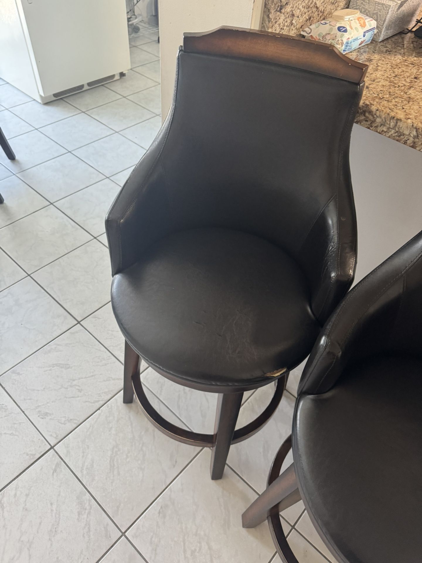 Set Of 4 Leather Bar Stools
