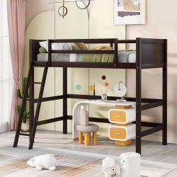 Solid Wood Twin Size Loft Bed with Ladder, Espresso