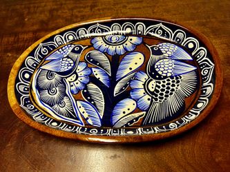 Hand-painted folk art wooden batea bowl