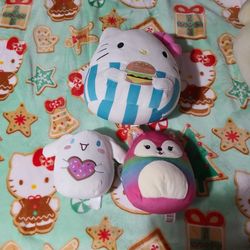 Hello kitty cinnamoroll and random squishmallows 