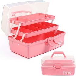 12in 3-Layer Plastic Craft Organizers and Storage, Portable Folding Tackle Box