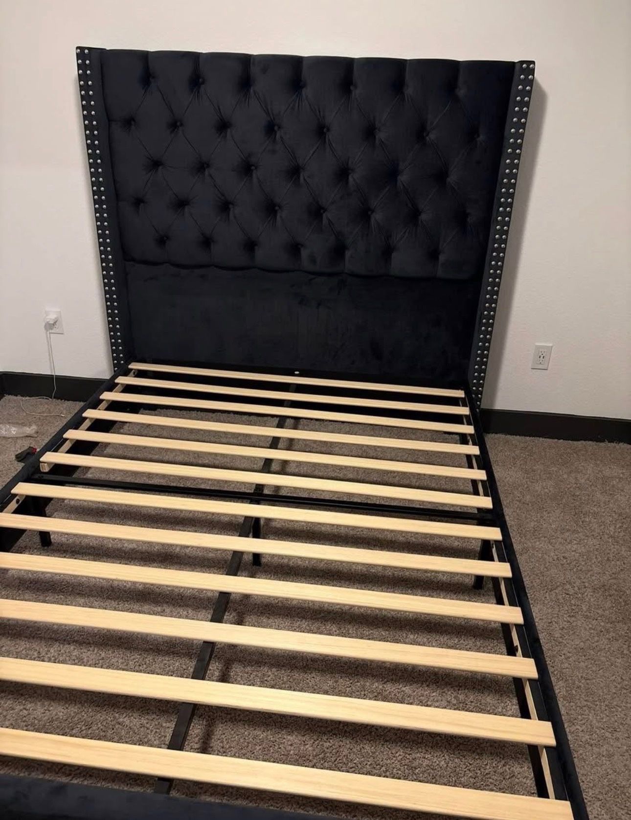 Black Velvet Tufted Headboard & Box Spring