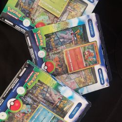 Pokemon Go Kanto starters pin collection brand new sealed Pokemon cards! Plus free mystery plush!