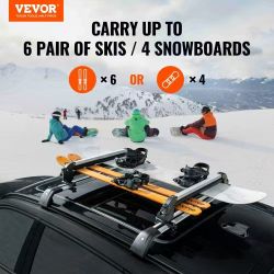 Universal Car Roof Rack - Fit Most Crossbars, Carry up to 6 Pairs of Skis or 4 Snowboards, Aluminum Snowboard Ski Rack with Lock & Rubber Padding 392^