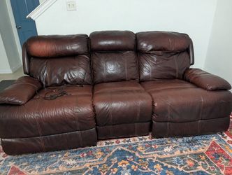 Brown Leather Power Reclining Sofa