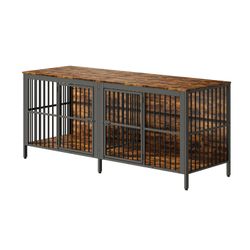 80 Dog Crate End Table, Heavy Duty 2-Door Indoor Pet Kennel, Multipurpose Dog House Furniture as TV Stand or Side Table for Living Room, Large & Mediu