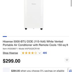 Hisense 5000-BTU DOE (115-Volt) White Vented Portable Air Conditioner with Remote Cools 150-sq ft