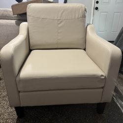MALOL PU Leather Accent Chair, Mid-Century Modern Living Room Armchair Sofa with Removable Cushions, Solid Wood Frame & Stitched Armrest Design, Bedro