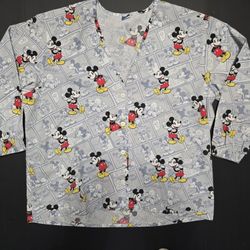 Vtg. Disney Mickey Mouse Quarter Sleeve Scrub Top Shirt Size XL Medical Dental,