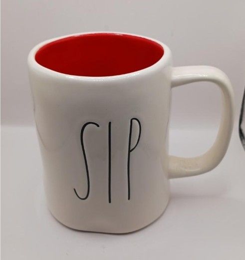 Rae Dunn Artisan Collection by Magenta "Sip" Mug, white/red inside