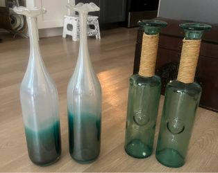Decorative Glass Bottles Vases & 4 Gold Candle Holders
