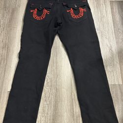 True Religion Men's Rickey Snap Flap Warped Jeans size 34 relaxed straight 