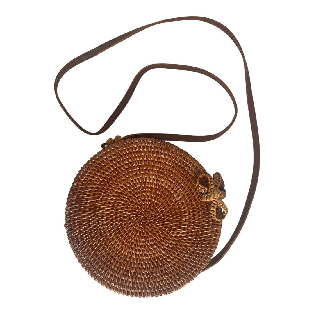 Round Woven Brown Crossbody Bag