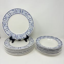 Oneida Breton Blue Dinner Plates 10.5” & Soup Salad Bowls 8.5” Set of 12