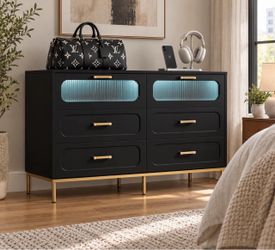🔥 Dresser 6 drawers with LED lights , black brand new , perfect for bedroom M-28