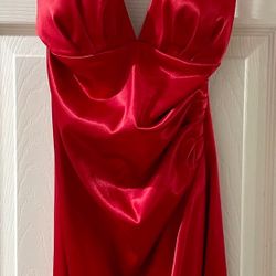 RED Satin Halter Dress Juniors - M