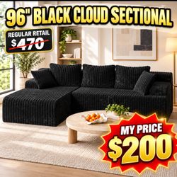 LAUSAINT HOME 96” Black Cloud Sectional Sofa – $200 OBO
