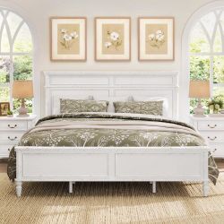 White Solid Wood King Bed Frame And Headboard 