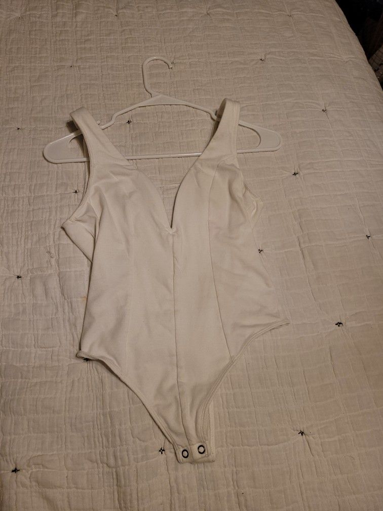 White Express Ladies Plunging Bodysuit