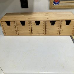 Blonde Wood Oblong Shelf With Drawers 