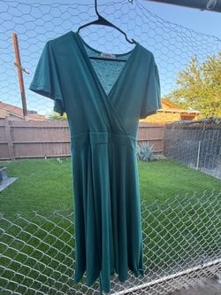 Teal V-Neck Short Sleeve Midi Dress