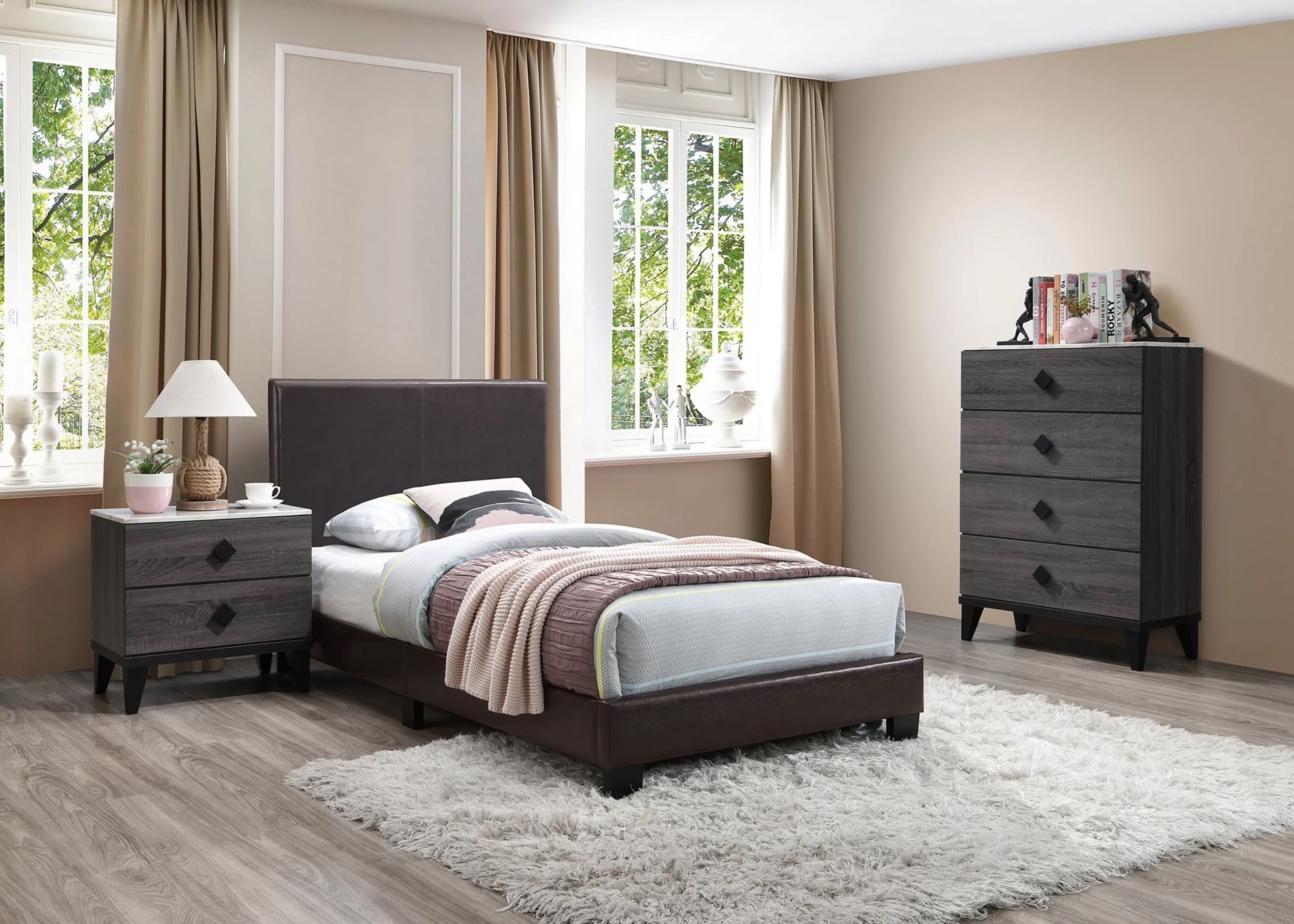 Full Size Bed frame Brown PU Leather “ New In Box “