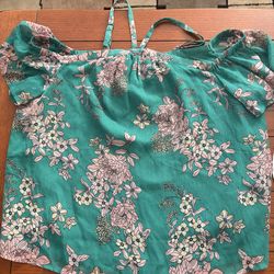 Green floral off the shoulder top with straps