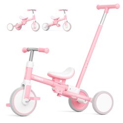 KORIMEFA 5-in-1 Tricycle for Toddlers 1-3, Toddler Bike with Push Handle & Removable Pedals