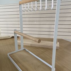 Wood and white Metal Jewelry Stand