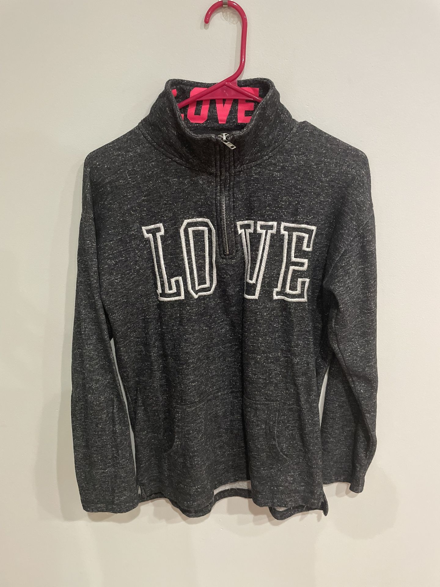Reflex Women's Medium Half Zip Sweatshirt Dark Gray LOVE Collared Long Sleeve