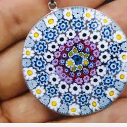 Hand painting glass made in Italy necklace charm 925